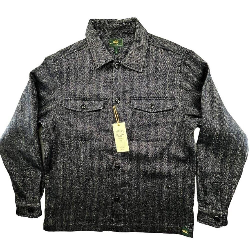 Soft Cloth Mens Melrose Shirt Jac In Soft Wool Size S Black Stripe Urban Outdoor